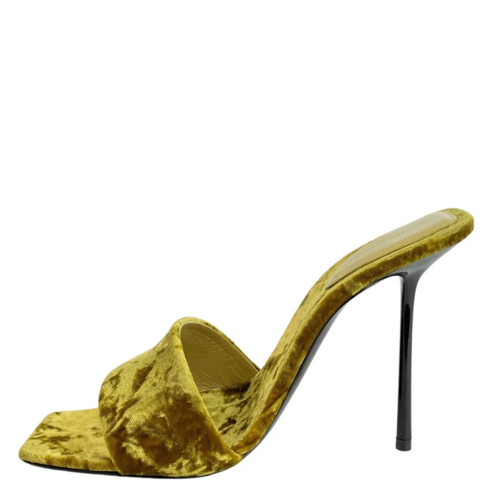 Sz 38(8) NIB $1145 Saint Laurent Elegant Velvet Stiletto Heels in Gold - Picture 2 of 5